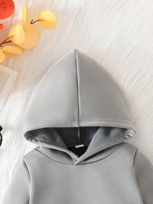 Baby Boy Spring/Autumn Letter Patchwork Long Sleeve Sporty Hoodie And Pants Outfit - Grey - View 4