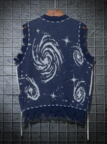 Manfinity Hypemode 男士復古漩渦圖案毛衣背心 - 寶藍色 - 查看 2