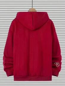 Manfinity Homme 寬鬆男款字母印花拉鍊連帽衫,附可調式抽繩 - 紅色 - 查看 2