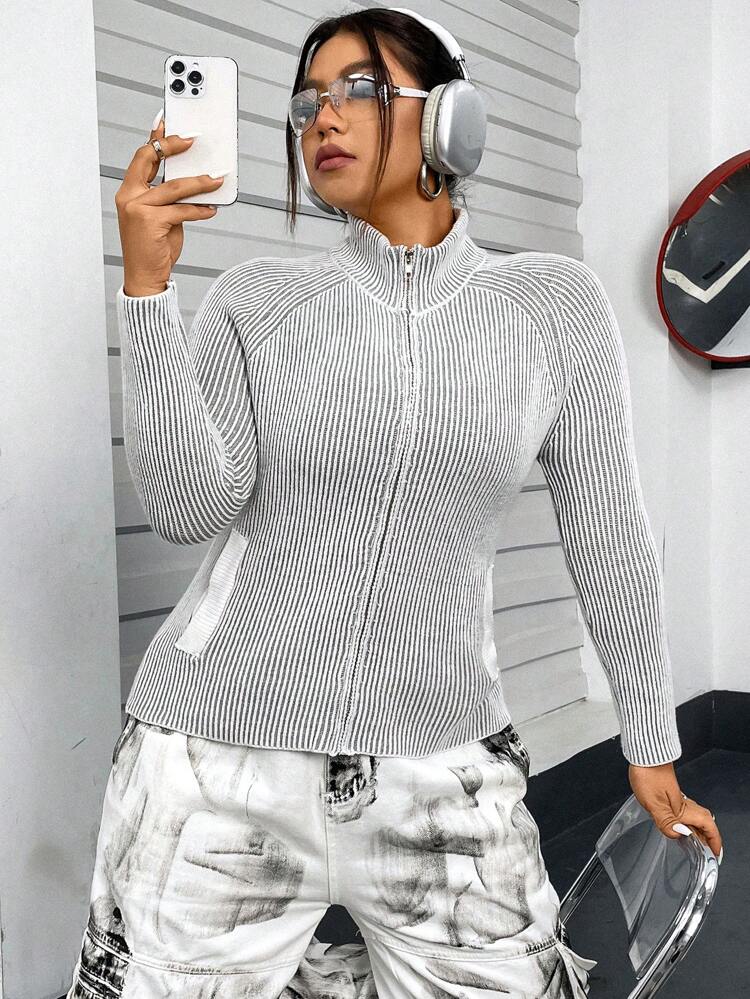 Women's Plus Size Zipper Up Cardigan Sweater