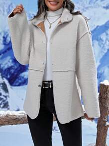 SHEIN LUNE 女裝下垂肩可反轉外套 - 杏色 - 查看 6