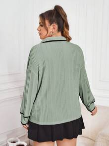 SHEIN Essnce 女式大尺碼裝飾邊緣 T 卹 - 綠色 - 查看 2