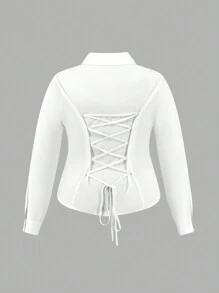 SHEIN EZwear Плюс сорочка з рюшами спереду - Білий - Переглянути 2