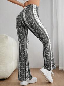 SHEIN PETITE Graphic Print Flare Leg Spring Women Pants