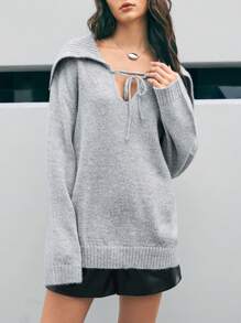 Anewsta 女士海軍領抓毛衣 - 淺灰色 - 查看 6