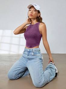 Muchica Knitted Slim Fit Tank Top - Purple - View 2