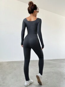 SHEIN EZwear Của phụ nữ Thon gọn Áo liền quần - Xám - Xem 2