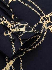 Camisa para hombre con estampado de cadena, holgada con botones de manga larga, gráfica y colorida, un regalo perfecto para el novio - Negro - Ver 4