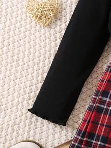 SHEIN 小/年輕女孩的白色毛衣和紅格裙套裝 - 紅色 - 查看 6