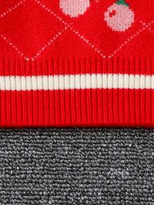 SHEIN Little Girls' Cherry Pattern V-neck Sweater Vest - Red - View 6