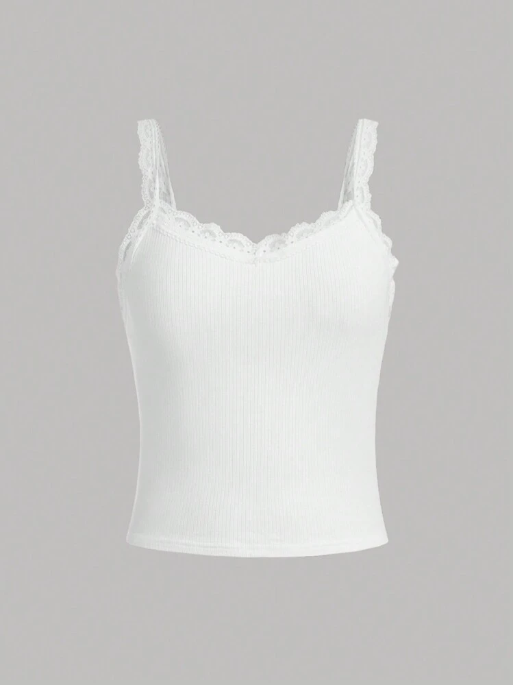 SHEIN Girlism Tienermeisje 2 stukken Stevige Kanten insteek Cami-top - Zwart & wit - Bekijken 8