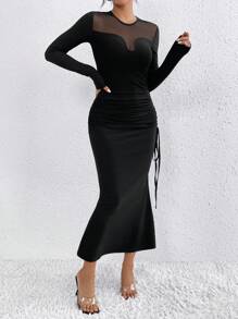 Allurite Váy đuôi cá lưới mỏng tương phản cho nữ - màu đen - Xem 6