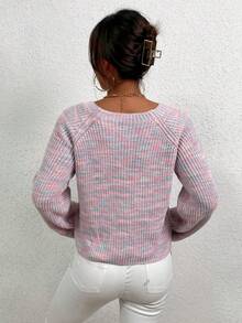 SHEIN LUNE Women's Dip Dye Raglan Sleeve Sweater - Pink - View 2
