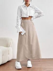 SHEIN Essnce 燈芯絨褶邊長裙