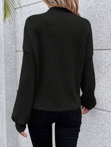 SHEIN Frenchy 純色立領垂墜肩t恤 - 黑色 - 查看 2