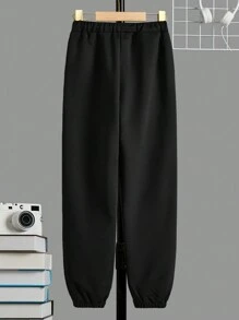 SHEIN 十幾歲男孩連帽衫和褲子套裝,桃心印花設計 - 黑色 - 查看 4