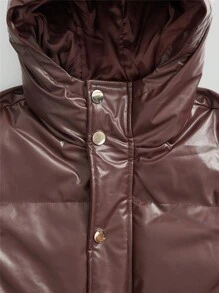 Manfinity VCAY Men's Loose Padded Coat With Pu Leather Outer Shell, Zipper And Hood, Black - Brown - View 4