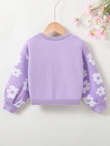 SHEIN Suéter De Niña Con Hombros Caídos Y Patrón Floral - Morado - Ver 2