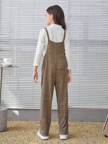 SHEIN Tween Girls Retro Style Loose Fit Suspender Jumpsuit - Khaki - View 2