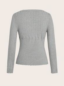 SHEIN MOD Của phụ nữ Nút Eo dây rút Áo len - Xám - Xem 2