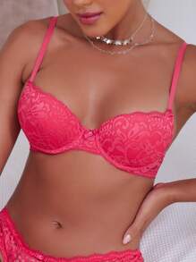 Sutiã Push-up sem bojo em renda - Pink - Visão 1
