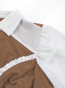 SHEIN Unity 女正面拼色鏤空襯衫 - 棕色 - 查看 4