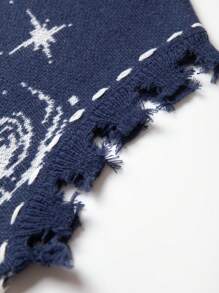 Manfinity Hypemode 男士復古漩渦圖案毛衣背心 - 寶藍色 - 查看 4