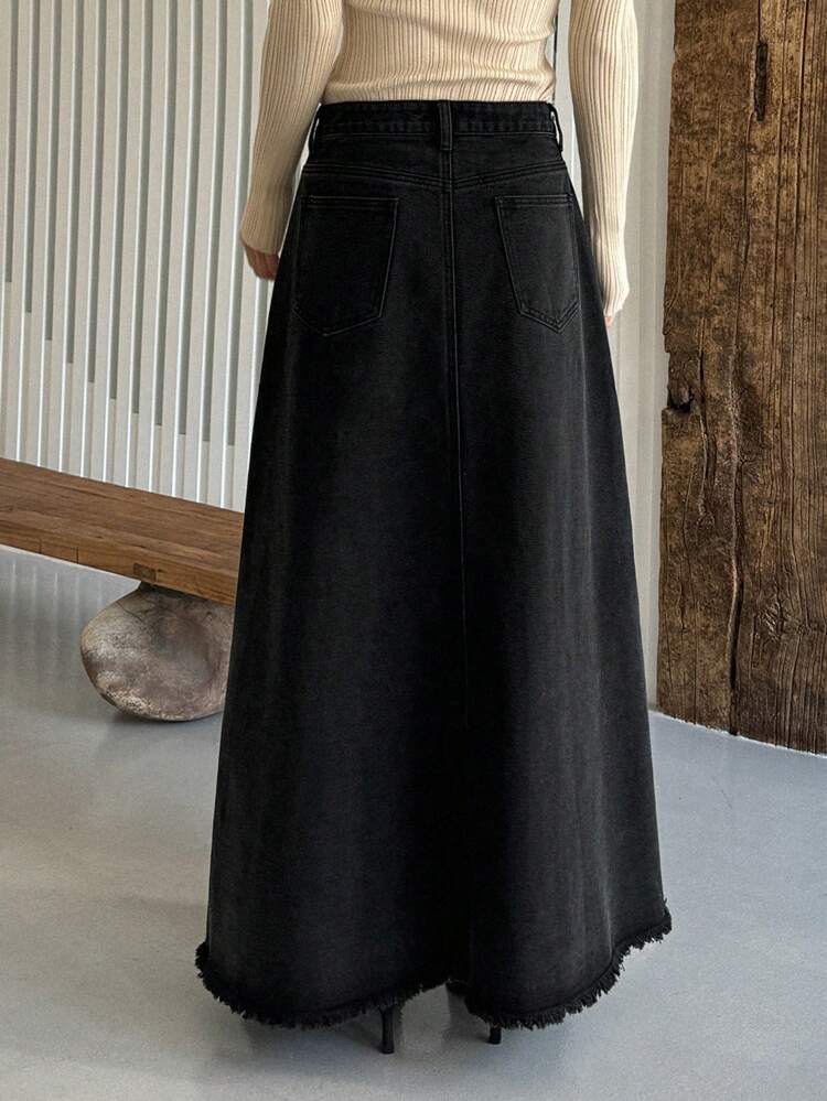 Ladies' Simple Plain Long Denim Skirt,Fall Clothes,Back To School Clothes Jeans Skirt