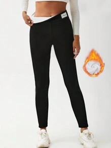 Chiquease Women's Letter Printed Patch Thermal Lined Leggings - Black - View 4