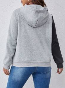 Calvaya Bluza z kapturem damska Plus Size Color Block, swobodna bluza z długim rękawem, jesień i zima