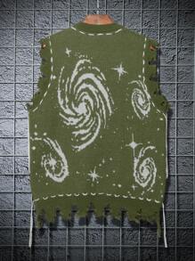 Manfinity Hypemode 男士復古渦紋針織毛衣背心 - 綠色 - 查看 2