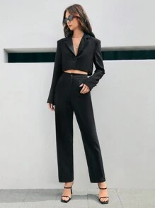 Anewsta Của phụ nữ Chân thẳng Quần tây - màu đen - Xem 8