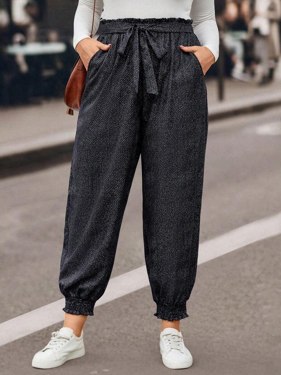 SHEIN LUNE Của phụ nữ Kích thước lớn Nếp gấp cao eo Thắt lưng Quần - Màu xanh hải quân - Xem 1