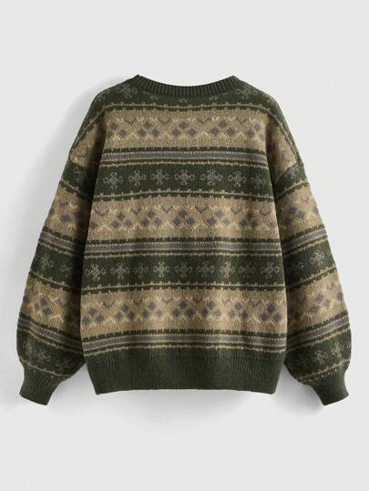 Fairycore Suéter de cuello redondo de manga larga con estampado vintage para tallas grandes, para invierno