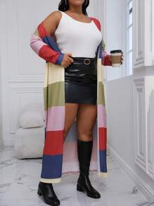 Calvaya Plus Colorblock Open Front Coat - Multicolor - View 1