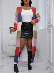 Calvaya Plus Colorblock Open Front Coat - Multicolor - View 5