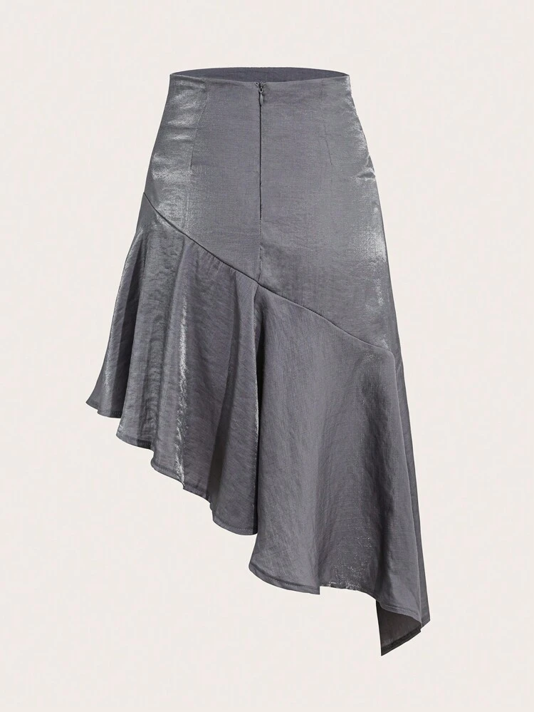 High Waist Ruffle Hem Metallic Skirt