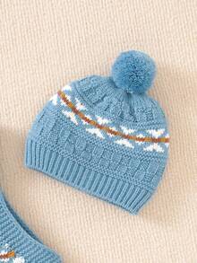 Baby Girls' Sweater Jumpsuit With Straps, Different Cute Patterns, Matching Hat - Blue - View 3