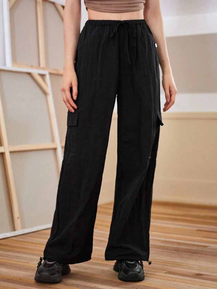 Women's Drawstring Waist Flap Pocket Long Pants Fall Cloth For Women