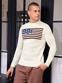 Manfinity Hypemode Nam Áo len dệt kim Với Quốc kỳ Thiết kế Tay áo dài - trắng - Xem 3