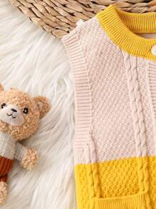 嬰兒男童有扭曲設計的針織無袖開衫 - 黃色 - 查看 6