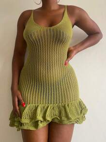 Women's Layered Ruffle Hem Camisole Sweater Dress - Green - View 4