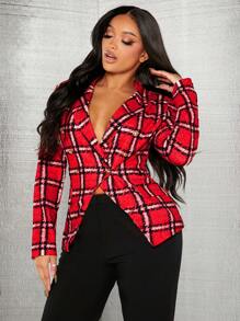 SHEIN SXY 女款紅色格紋西裝外套 - 玫瑰紅 - 查看 6