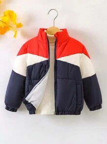 SHEIN Mädchen Lässiger Farbblock Stehkragen Reißverschluss Jacke Mit Dickerem Material