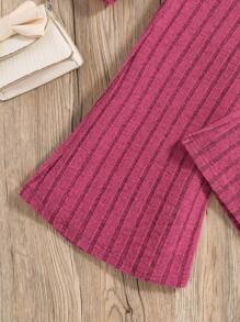SHEIN Chica preadolescente Camiseta unicolor con capucha & Pantalones acampanados - Rosa Fucsia - Ver 4