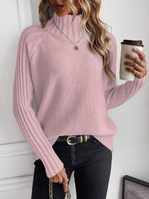 SHEIN LUNE Turtleneck Long Sleeve Casual Sweater,Long Sleeve Tops