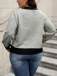 Calvaya Áo len cổ tròn phối màu dành cho nữ cỡ lớn, kiểu dáng dệt kim, thích hợp cho mùa thu đông. - màu đen - Xem 2