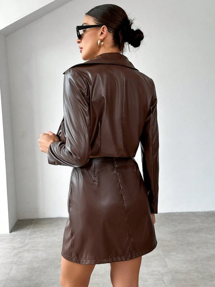 Women's Pu Jacket And Skirt Set