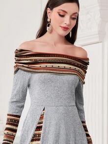 Mulvari Women's Geometric Pattern Off Shoulder Dress - Multicolor - View 4