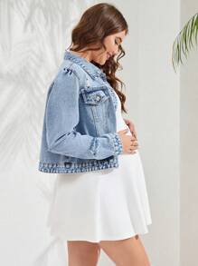 Maternity Bubble Sleeve Denim Jacket